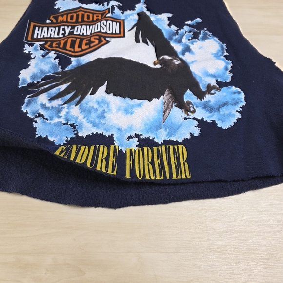 90s Harley Davidson Custom Cropped Sleeveless Sweatshirt Eagle Endure Forever - Picture 5 of 6